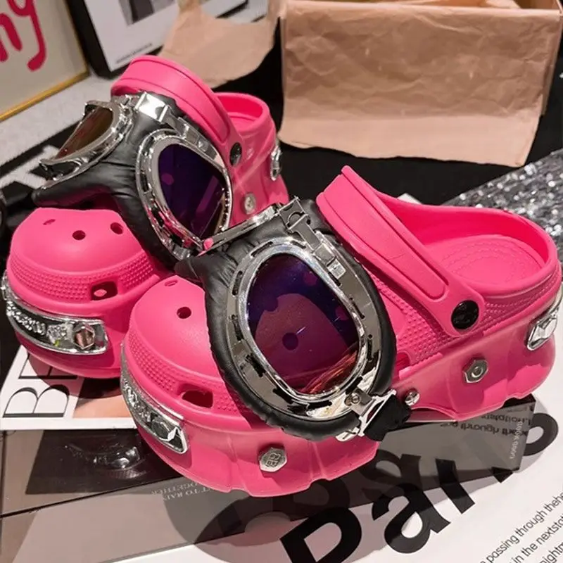 Women DIY Glasses Height Increased Clogs Platform Slippers Summer Autumn Beach Sandals Cave Hole Garden Shoes for Students Girls