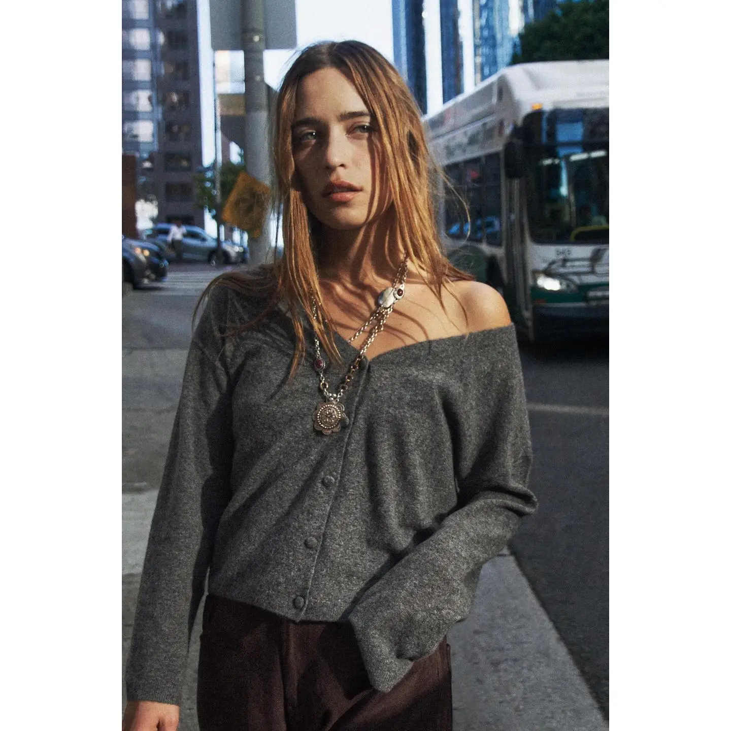 

Casual Long Sve V-Ne Buttoned Closure Outerwear Women's Mid-Autumn Versatile Loose Fit Cloth Coat Open Front Jaet