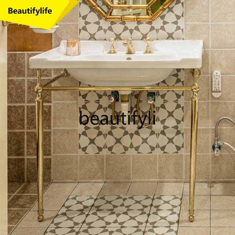 

cn0420 Butterfly pottery Nordic light luxury simple pure copper bracket washbasin British retro Victorian combination basin exp