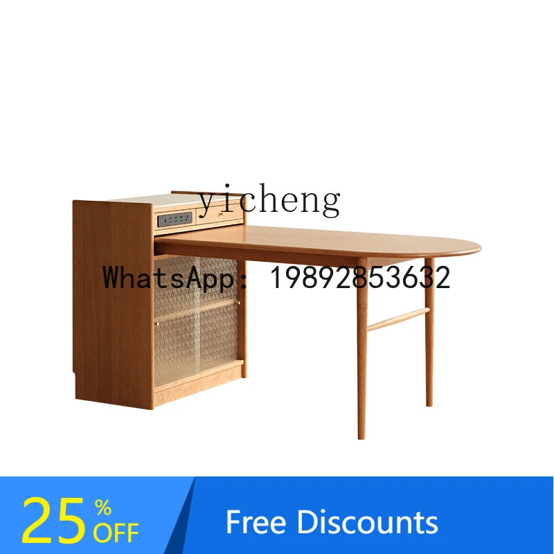 ABC  solid wood island table dining side cabinet integrated retractable  cherry wood home slate