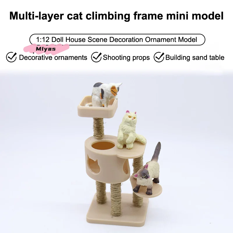 1/12 مقياس دمية الحيوانات الأليفة القط تسلق الإطار أثاث مصغر ملحق لمشهد صغير البناء الدعائم نموذج محاكاة