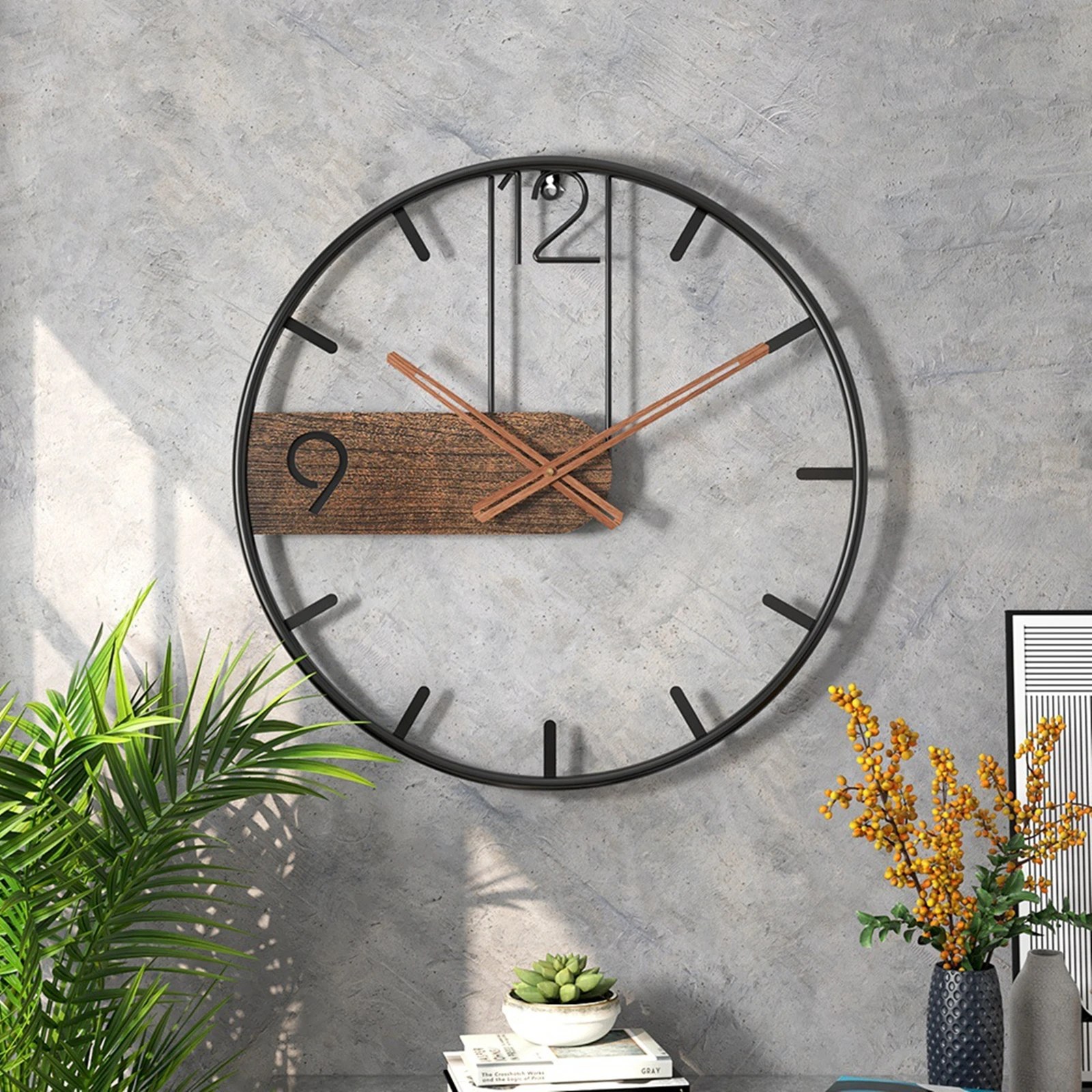 Modern Retro Wall Clock 40/50cm Round Clock Living Room  Office Simple Design Background Wall Clocks Walnut Art Decorative Watch