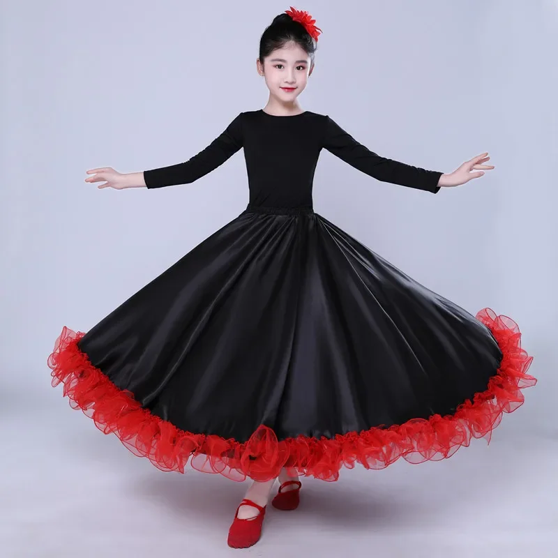 Vestido de baile clásico para niña, falda de baile moderna de 360/540/720 grados, faldas grandes con vuelo para chico, disfraz de escenario actuación de Flamenco español