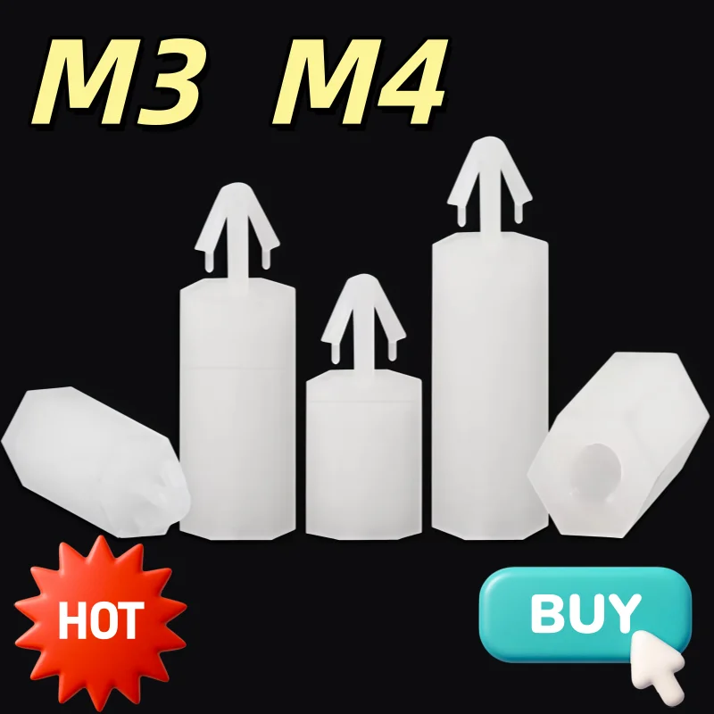 30Pcs Fixed Plastic Standoff Spacer Pillar,Hex Push-in Nylon Post for Locking Circuit Board Support M3 M4 Length 5mm~50mm