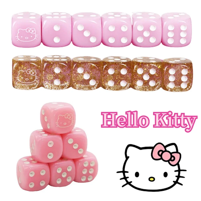 1/5Pcs Sanrio Hello Kitty Cute Transparent Dice 14mm Pink Six Sided Spot D6 Playing Games Dice For Bar Pub Club Party Board Game