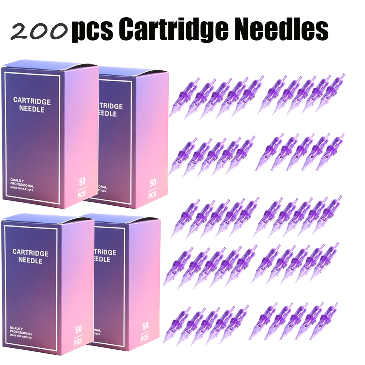 10/200pcs Purple Disposable Tattoo Cartridge Needles Pro Round Liner Disposable Sterilized Safety Tattoo Needle