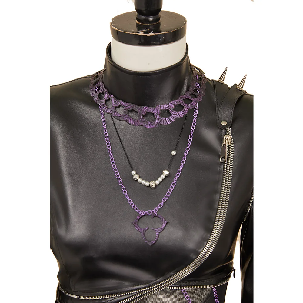 Kpop 악마 사냥꾼 Huntrix 소녀 루미 코스프레 블랙 가죽 스타일 의상 보라색 가발 루미의 검 코스프레 이벤트 할로윈