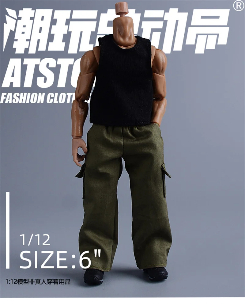 ATStory 1/12 Male Soldier Clothes Fashion Trend Black Army Green Straight Workwear Pants Fit 6" Action Figure Body Model Dolls