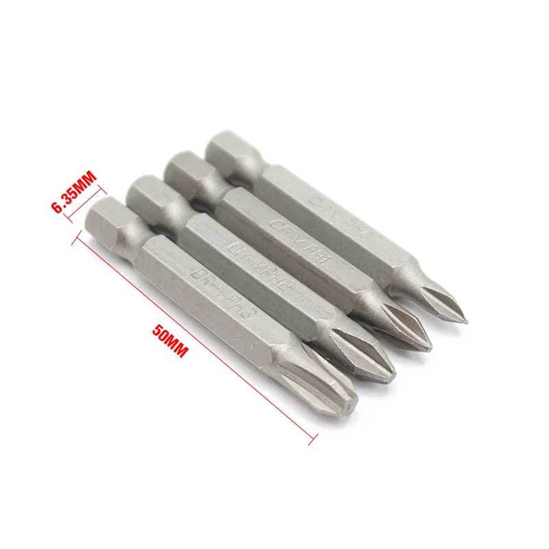 4Pcs 50mm Long Phillips Electric Screwdriver Bit Set Household Repair Tools 1/4