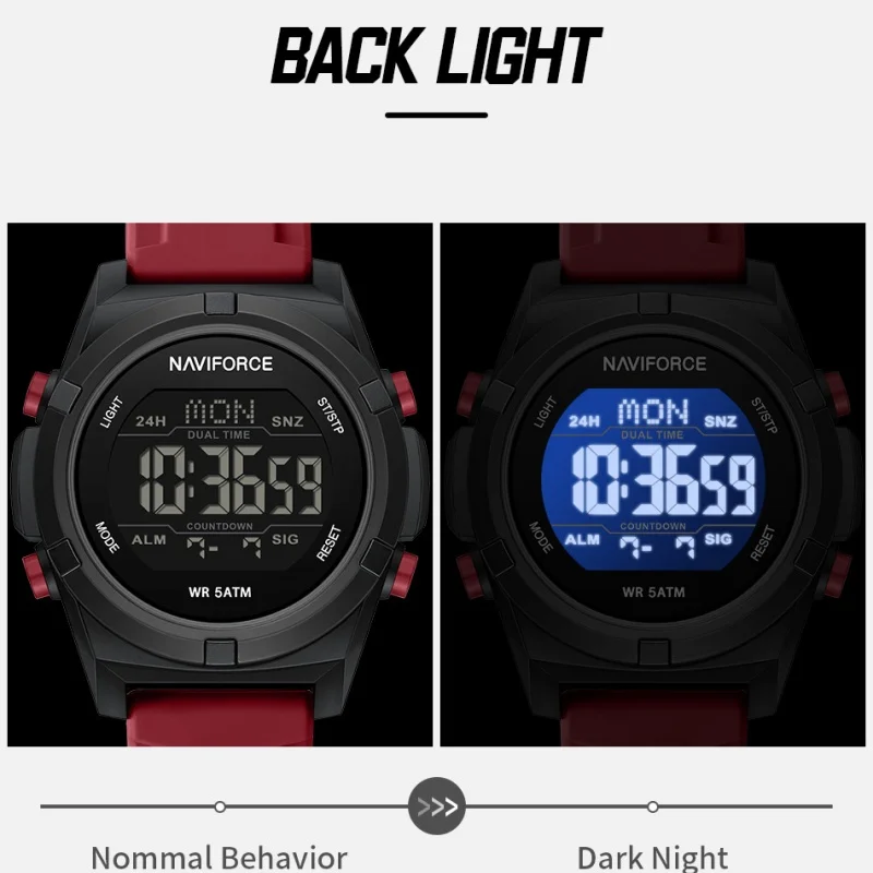 NF7127 NAVIFORCE ساعة إلكترونية للرجال ساعة رياضية متينة حزام السيليكا ساعة رقمية LED الخلفية 5ATM مقاومة للماء #5