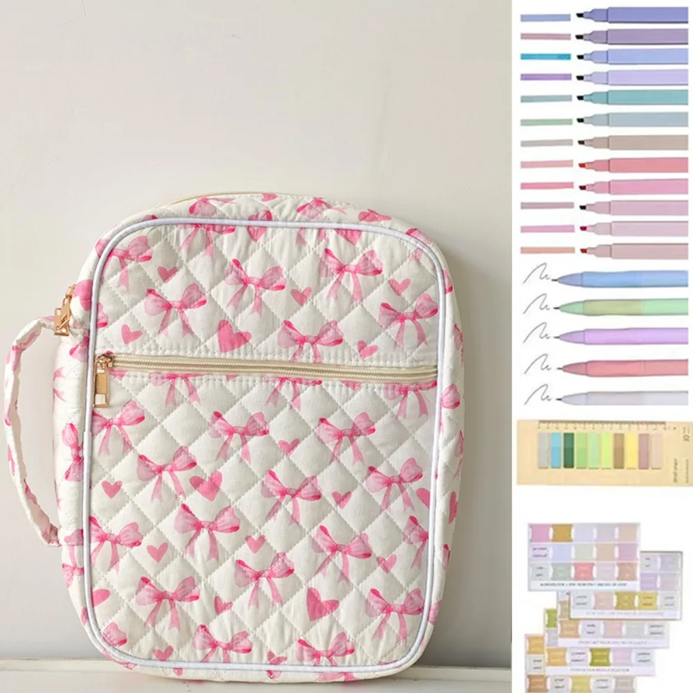 Quilted Bible Cover Case for Women with Pen Stickers Large Bible Case Floral Design Zipper Pocket Storage Bags for Church Prayer