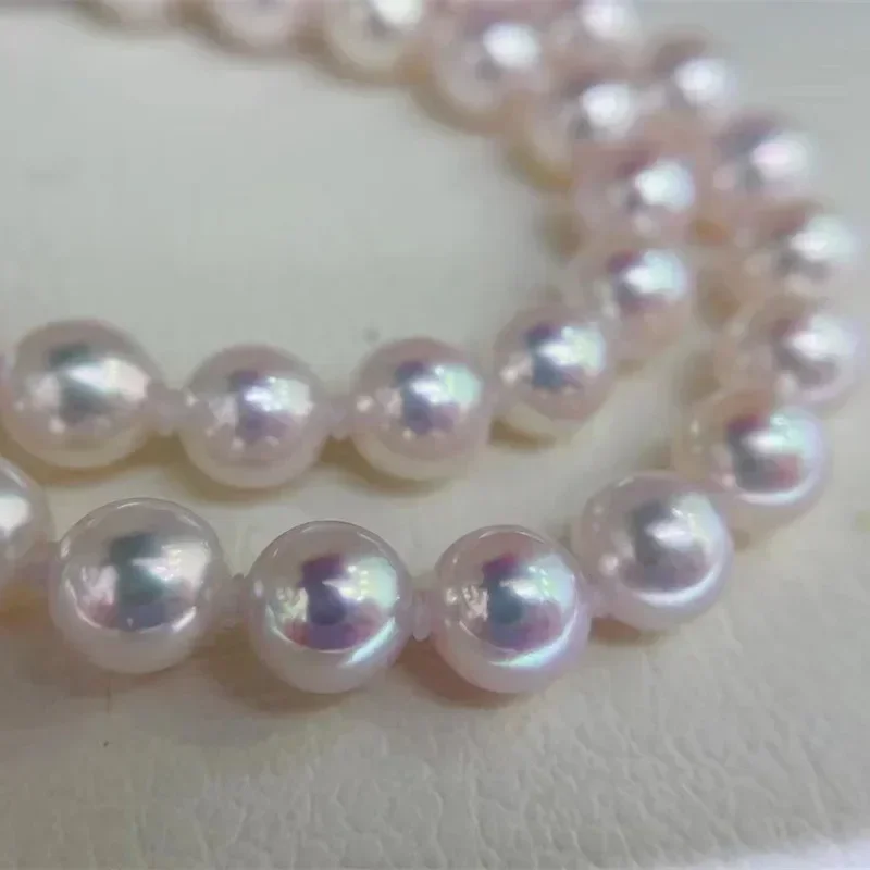 7-8mm Seawater Akoya Pearl Necklace Pure Natural Light Pink Seawater Pearls with S925 Silver Accessories Necklace Jewelry