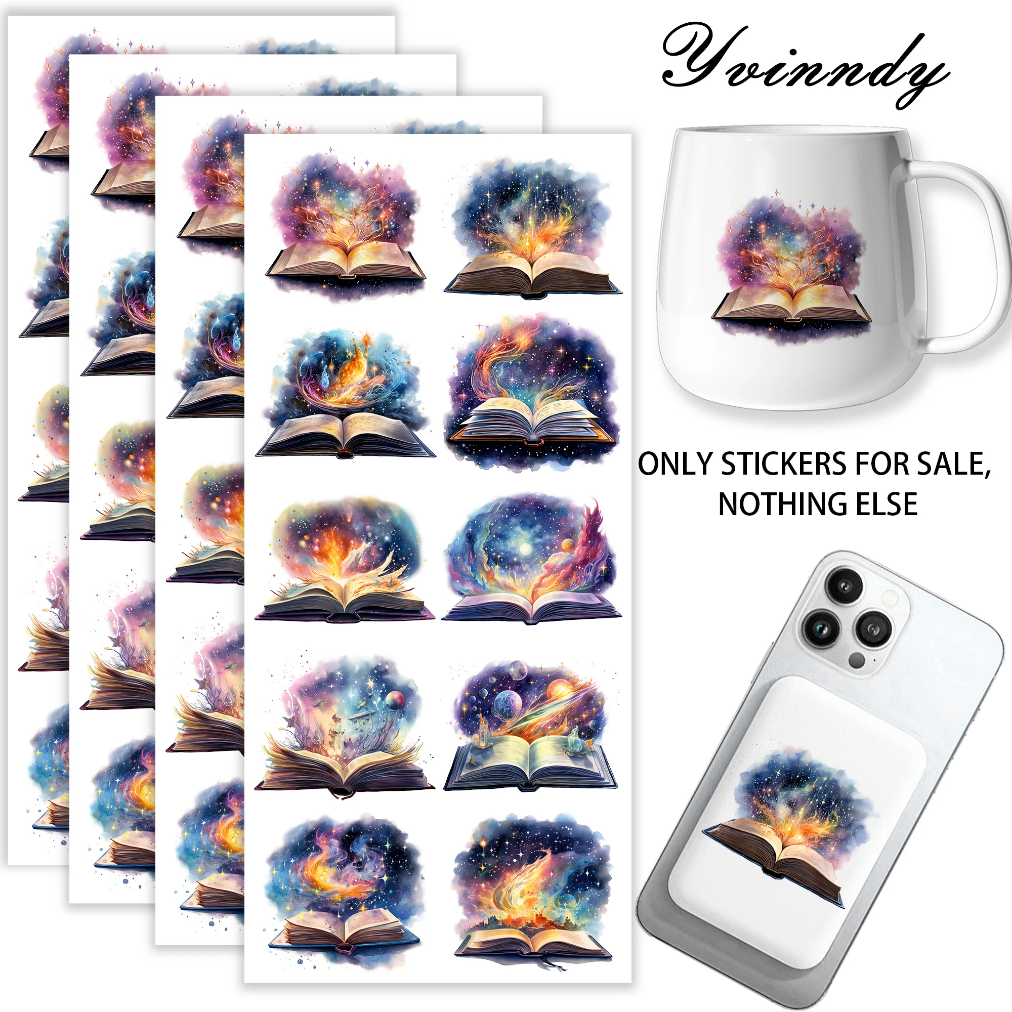 40 Stück/Sets Aquarell-Zauberbuch-Dekoration, DIY UV DTF Becheraufkleber – hochviskose DTF Becheraufkleber für 16OZ oder Tassen
