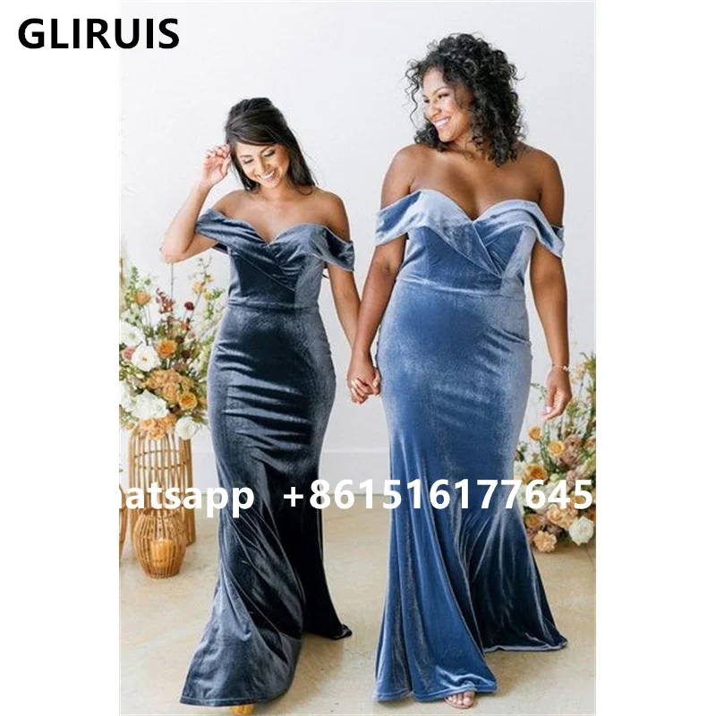 

Elegant African Plus Size Bridesmaid Dresses for Black Girl Women Velvet Mermaid Wedding Party Dress Prom Maid of Honor Gowns