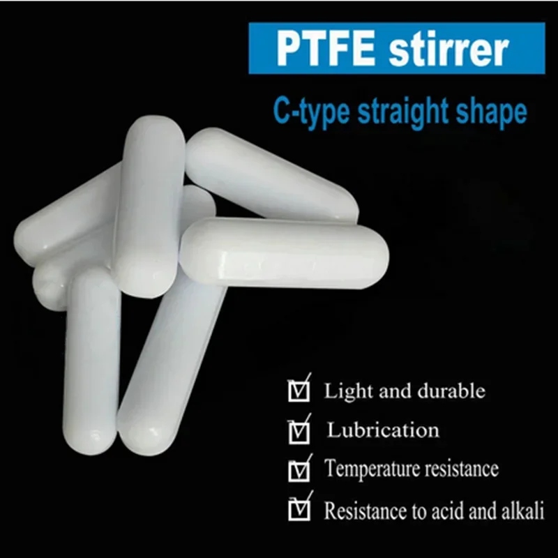 10pcs/lot 5mm To 50mm Lab High Temperature Resistant Stirrer Type-C PTFE  Straight Magnetic Stir Bar Laboratory Supplies