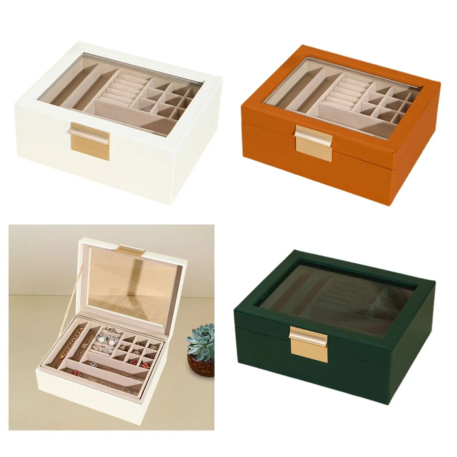 

2 Layer Jewelry Box Rings Watches with Clear Lid Gift Idea Earring Holder