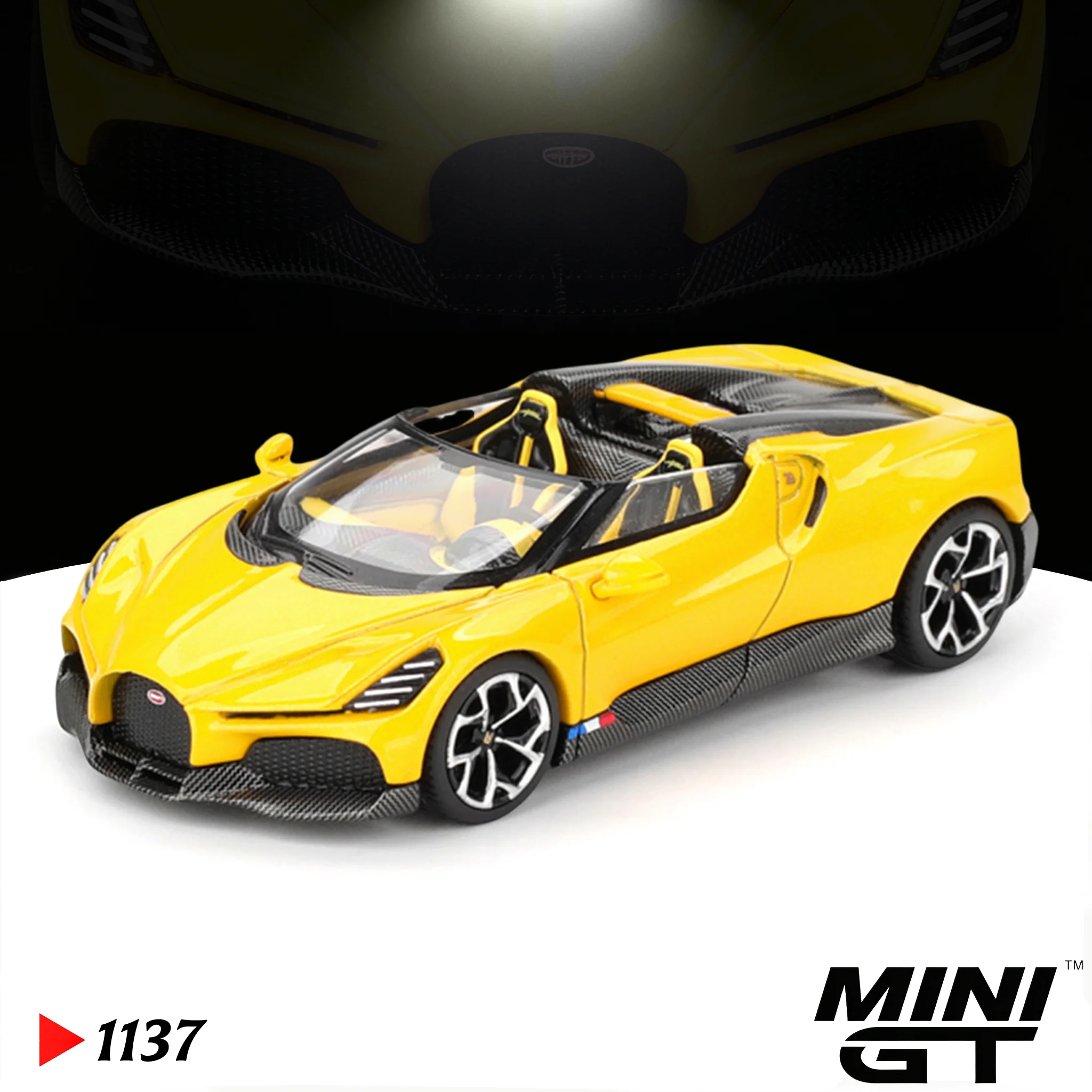 

MINIGT 1/64 Bugatti W16 Mistral Yellow MGT01137-CH Cars Alloy Diecast Metal Model Kids Toys Boys