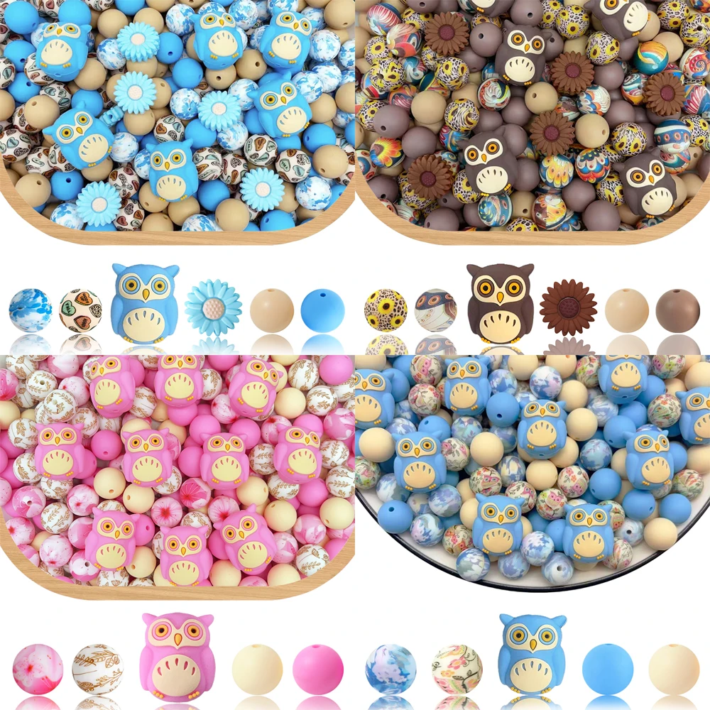 25/32/44PCS Cute Owl Silicone Bead Set, Perfect for DIY Handmade Crafts Such as Keychains, Necklaces, Bracelets, Etc