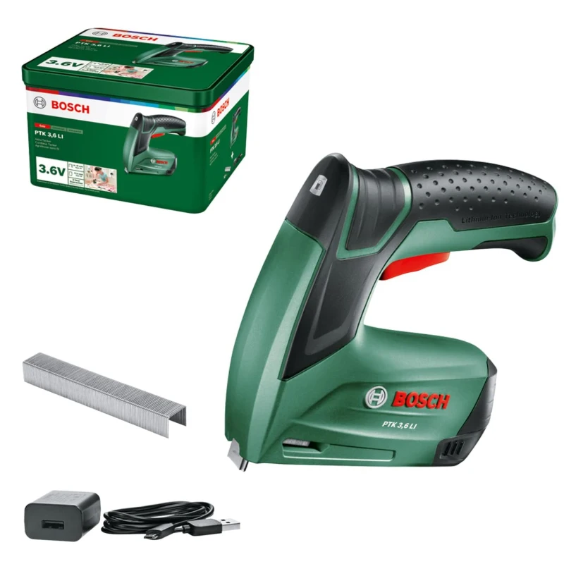 Аккумуляторный степлер Bosch Power Tools PTK 3,6 LI со встроенным аккумулятором, 3,6 В, 30 ходов/мин, в металлической коробке Аккумуляторный степлер Bosch Power Tools PTK 3,6 LI со встроенным аккумулятором, 3,6 В, 30 ходов/мин, в металлической коробке