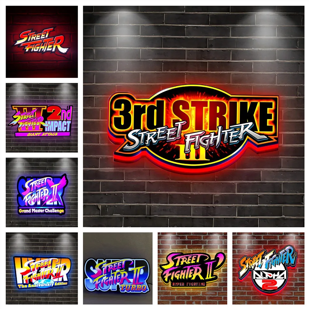 Personalized Arcade Games Logo 3D Print Light Box for Street Fighter Illuminated Gaming Sign Wall  Nightlights for Gaming Room