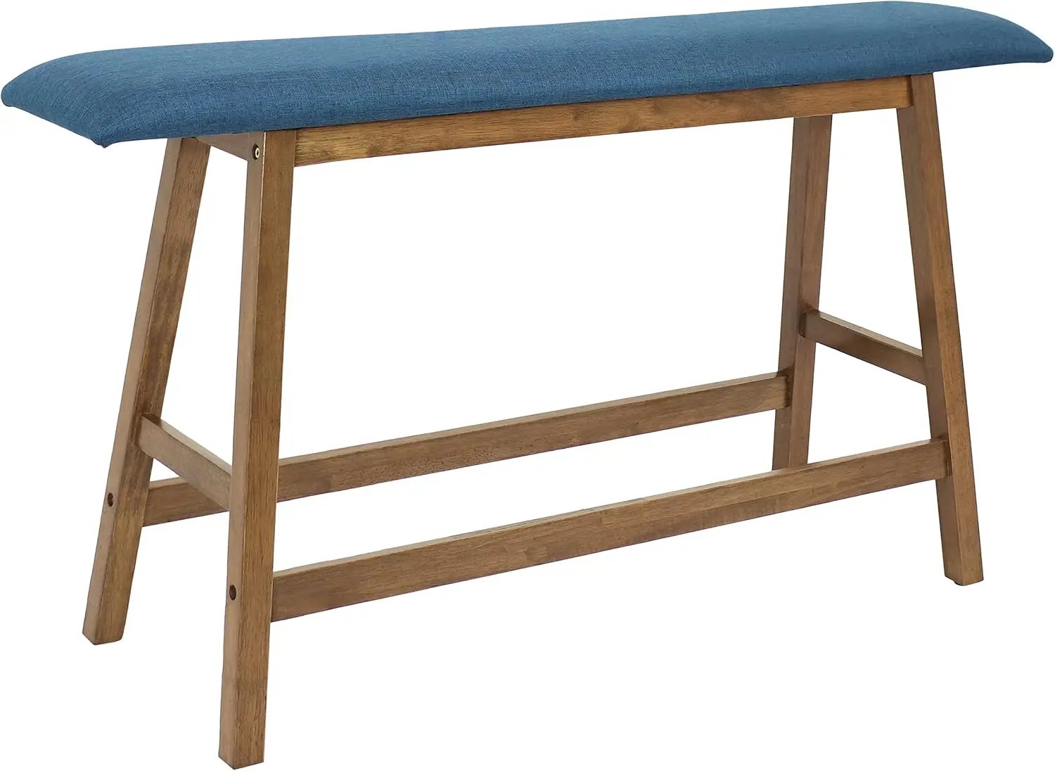 

Counter-Height Solid Rubberwood Backless Dining Bench - Weathered Oak Finish with Blue Cushion Foot stool ottoman Ottoman cover