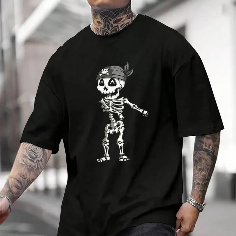 

Men's Women Summer 100% Cotton T-shirt A Pirate Skeleton DancingLoose Short Sleeved Casual Basic TShirt Round Neck Tops