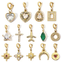 3Pcs/Lot Star Heart Stone Stainless Steel Diy Clip On Charms Women Airplane Cross Clover Bracelet Necklace Lobster Pendant