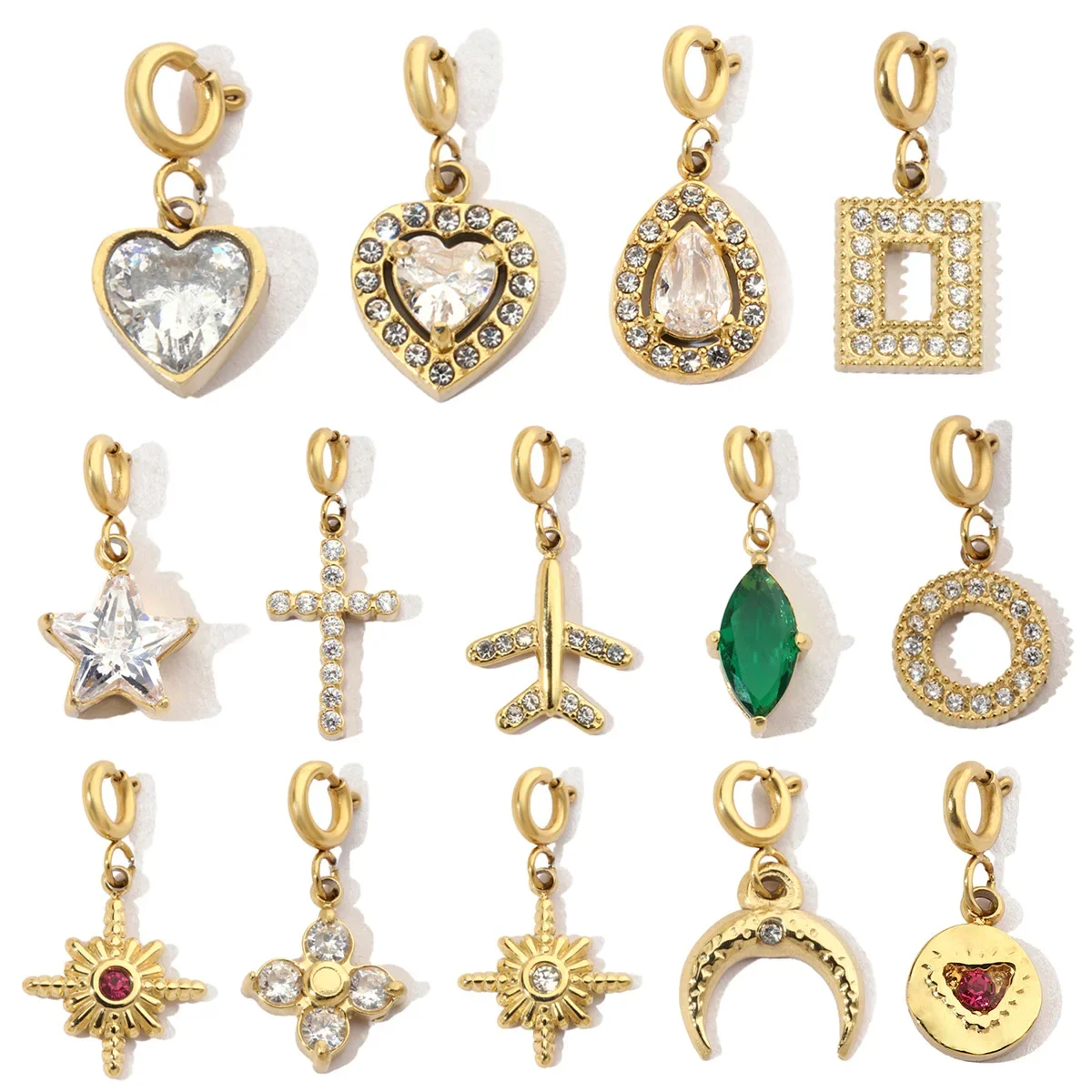 3Pcs/Lot Star Heart Stone Stainless Steel Diy Clip On Charms Women Airplane Cross Clover Bracelet Necklace Lobster Pendant