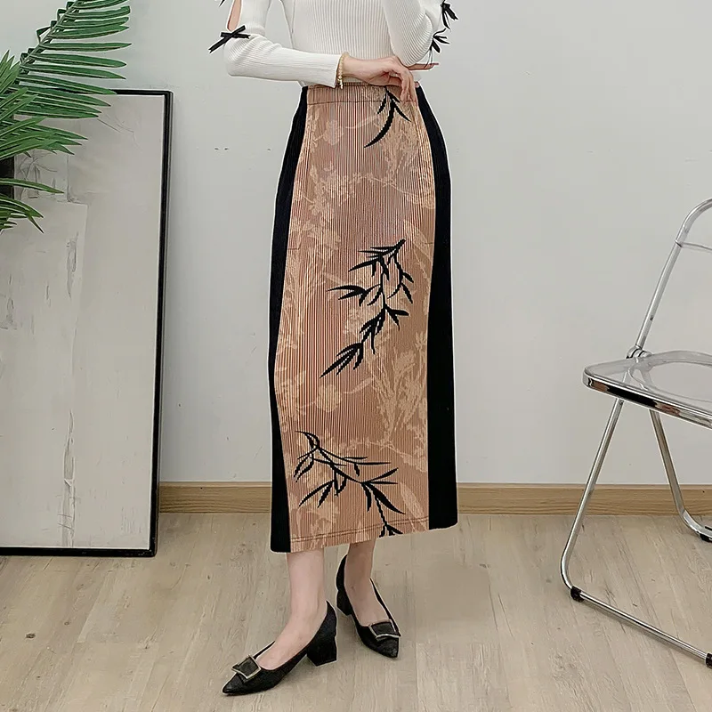 Pleats Pleated Printed Loose Half Skirt Girl 2024 Fall New Temperament Folded Stretch Pleated A-Skirt Fashion Women Clothing