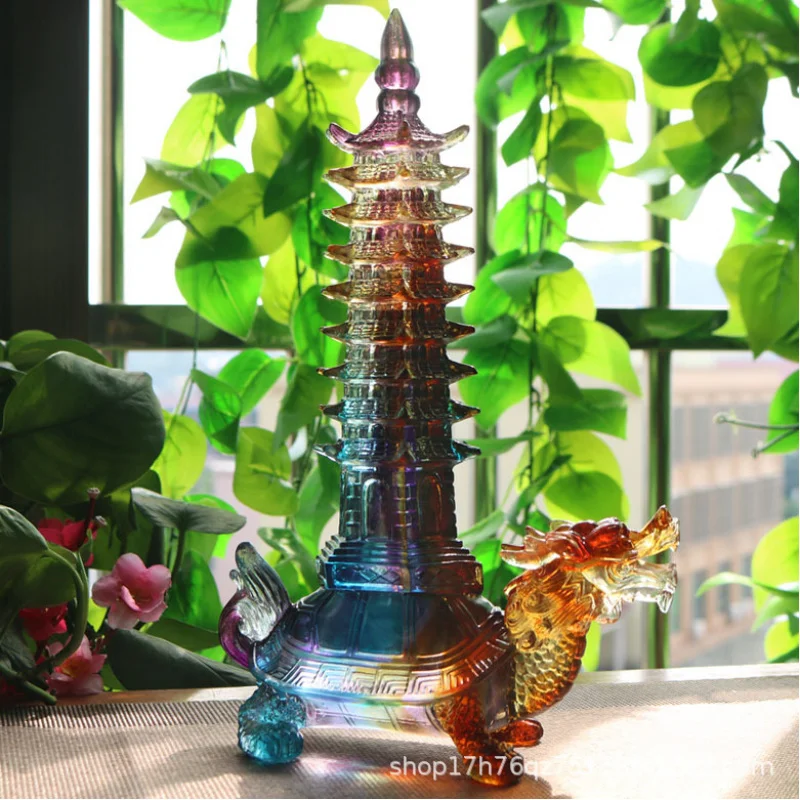 Traditional Glazed Dragon Turtle Wenchang Pagoda Ornament for Home Office Study Decoration