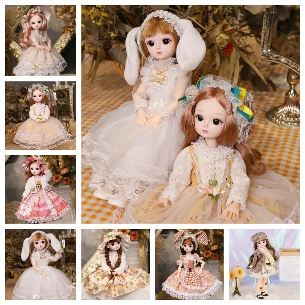 

Cute Plastic 30CM Movable Joint Doll Safety Baby Doll Girl Dress Up Toys Princess Toy 3D Makeup Doll Gift