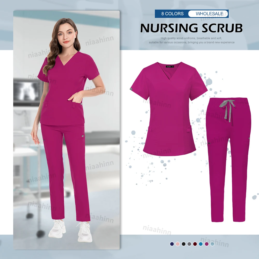 Großhandel Krankenhaus Scrubs Uniformen Set Krankenschwester Arzt Scrub Arbeitskleidung Apotheke Labor Veterinäruniform Slim Fit Medizinische Scrubs Frauen – Detail 9