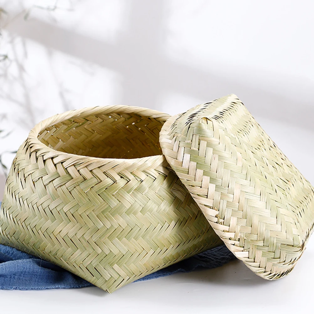 

Bamboo Bread Box Kitchen Storage Basket Woven Craft Reusable Food Container Fruit Pastry Holder Eco Friendly Kitchen Barware Set