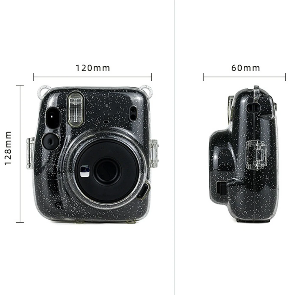أفضل العروض حقيبة كاميرا صغيرة شفافة بريق كريستال هارد شل مع حزام كتف قابل للفصل ل Instax Mini 11