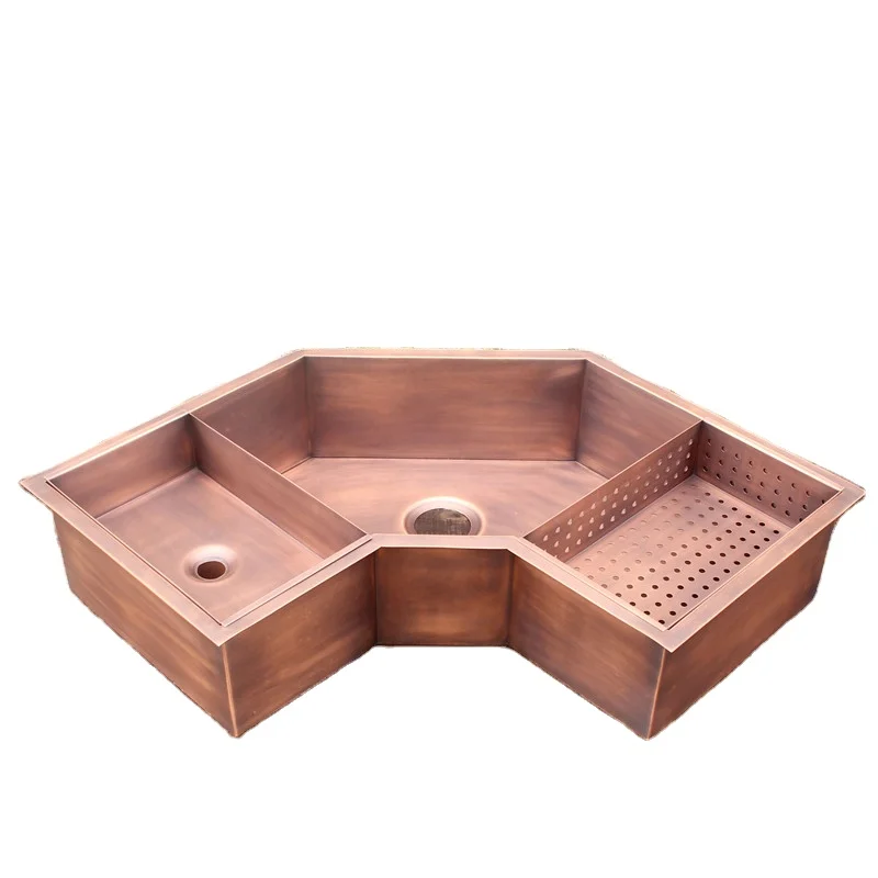 

Three bowls copper farmhouse kitchen sink elegant and durable design