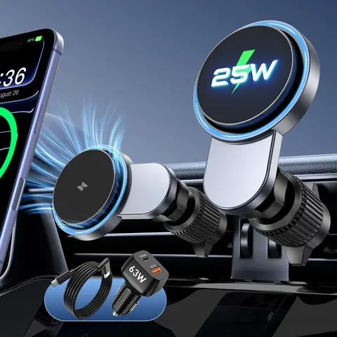QI2 25W Magnetic Car Wireless Charger With 63W Car Charger For iPhone 17 16 15 Pro Max Macsafe Car Phone Holder Stand Mount Fast