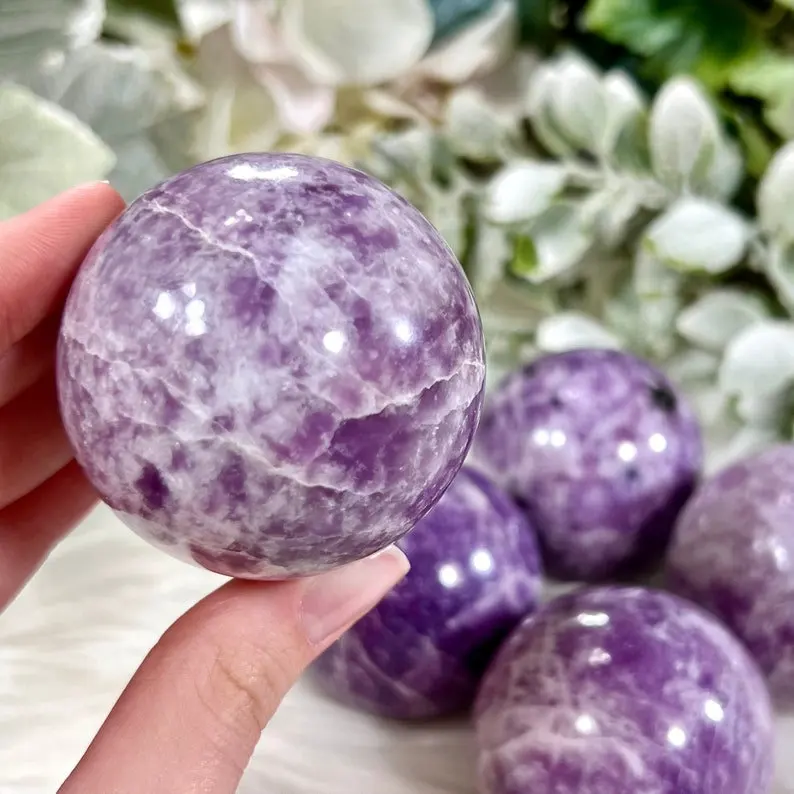 1pc natural Lepidolite Sphere, Healing Crystal Magic Wand, Crystal Creative Gift, For Home Room Decor, Christmas Birthday Gift