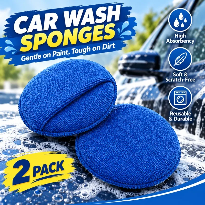 2Pcs 6Inch Microfiber Car Polishing Waxing Sponge, Soft Wax Applicator Sponge, Car Home Bicycle Cleaning Tool