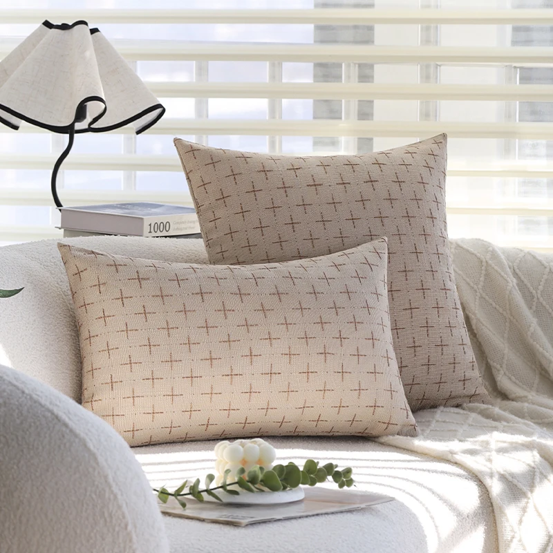 

Cushion Cover Linen Cross Pattern Soft White Home Decor 30x50cm Lumbar Pillow 45x45cm Throw Pillow For Indoor Sofa Pillow Cover