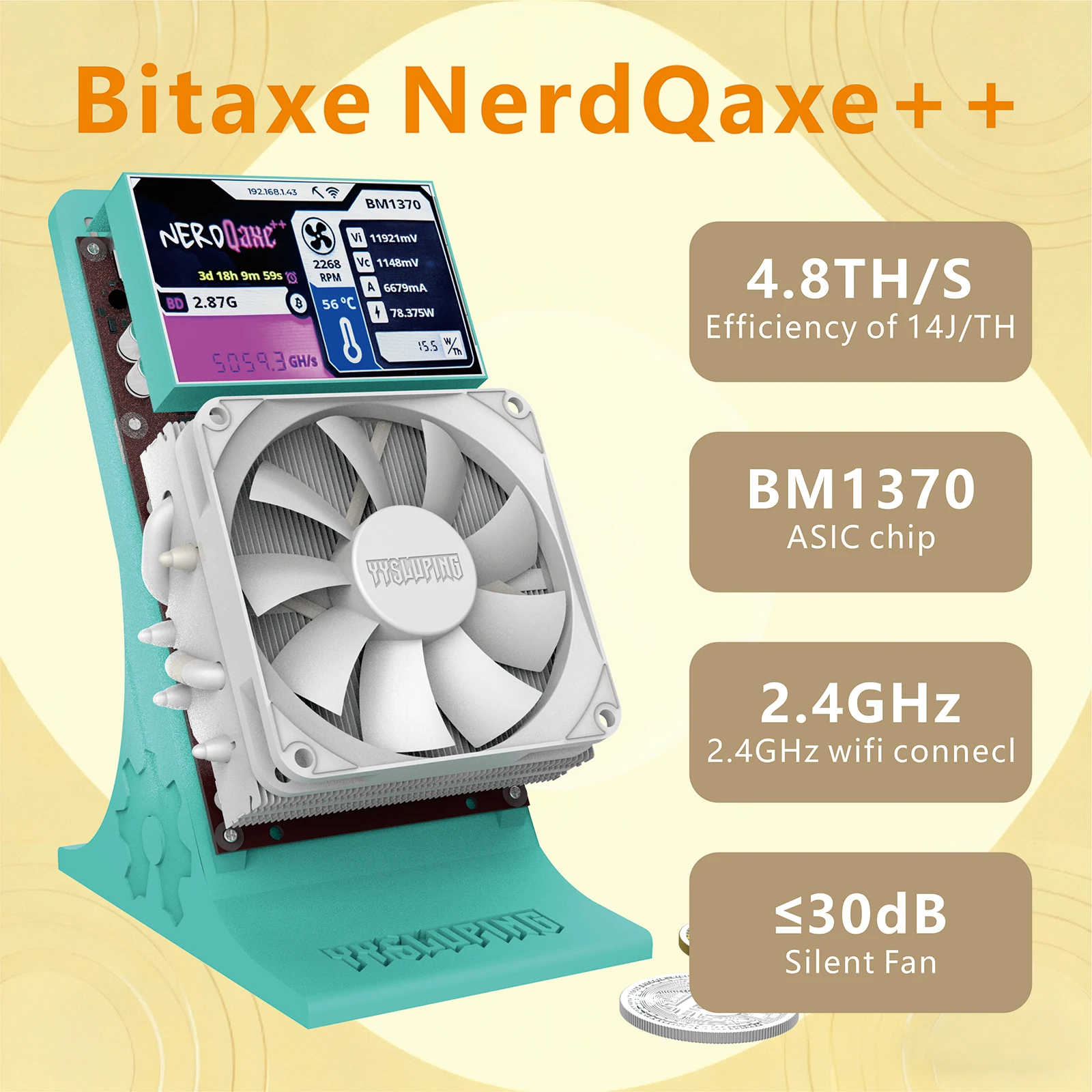 2025 آلة تعدين Bitaxe NerdQaxe ++ Blue BTC الجديدة، مع قوة حوسبة 4.8TH/s، استهلاك الطاقة 75 وات، وإمدادات الطاقة #4