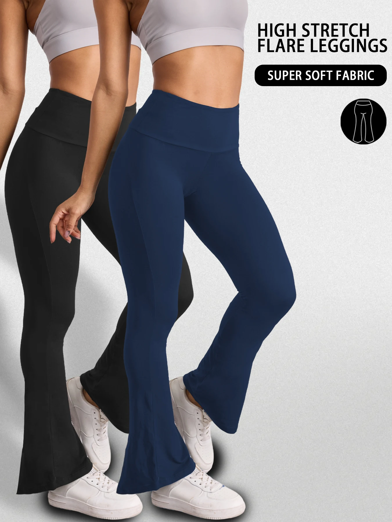 2 Pack Women's Super Soft Flare Pants High Waisted Tummy Control Workout Yoga Push Up Gym Fitness Long Leggings Bell Bottoms