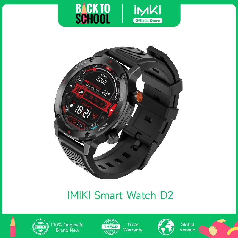 NEW ARRIVALS IMIKI D2 Smartwatch Super-retina AMOLED Display Long Battery Life Water Resistant 3ATM 24H Health Management