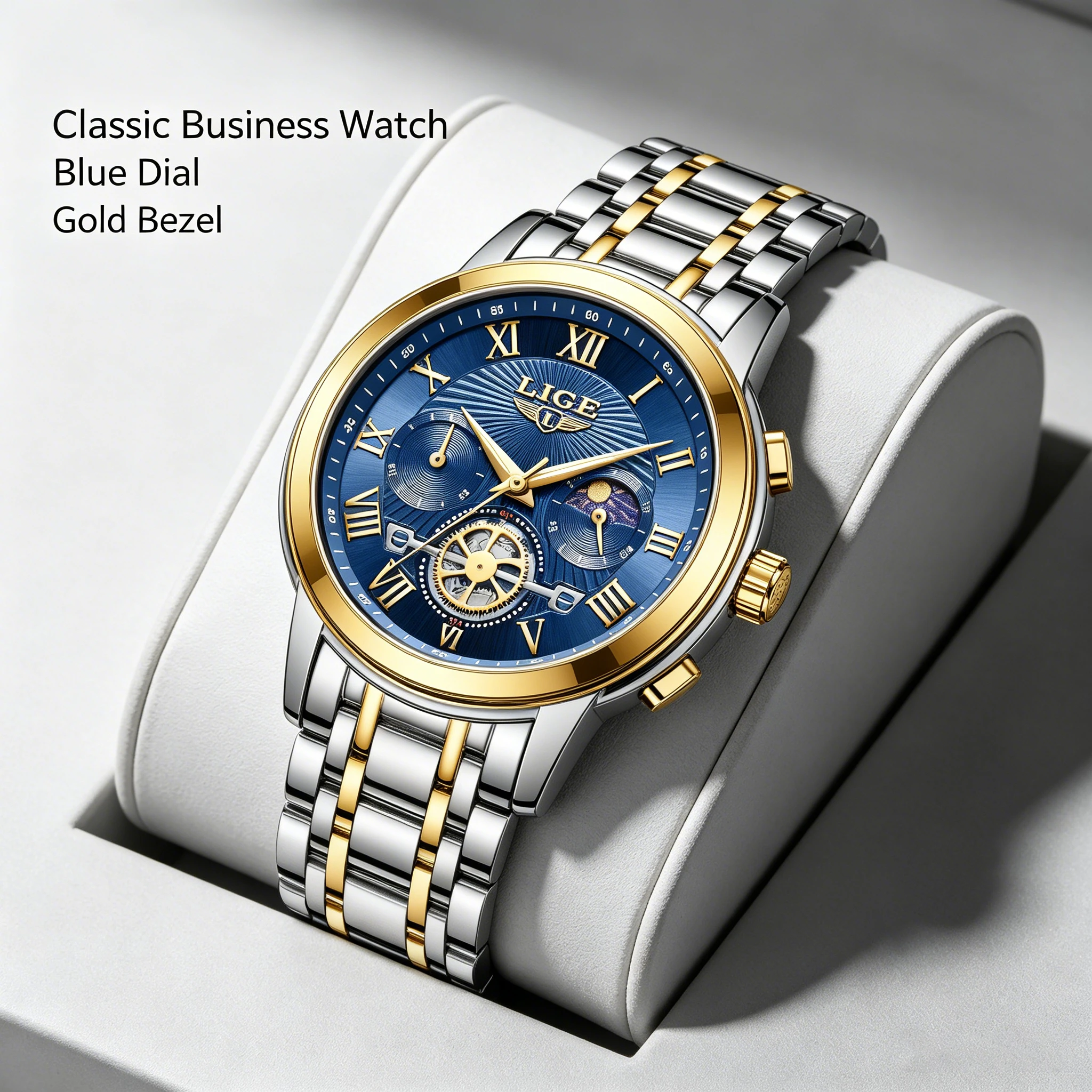 LIGE New Luxury Men's Watches Classic Multifunction Flywheel Chronograph Original Quartz Wristwatch Moon Phase Waterprpoof Reloj
