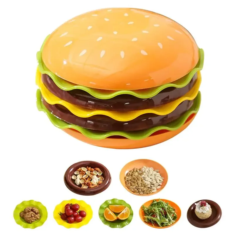 Juego de platos de hamburguesa apilables, Mini plato de cena de 6 capas, plato de escupir de hueso de alto valor, contenedores de salsa divertidos, decoración de mesa