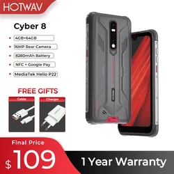 HOTWAV CYBER 8 견고한 스마트폰, 방수 8280mAh 배터리, 16MP 후면 카메라, 6.3 인치 HD NFC 안드로이드 11 전화기, 4GB, 64GB