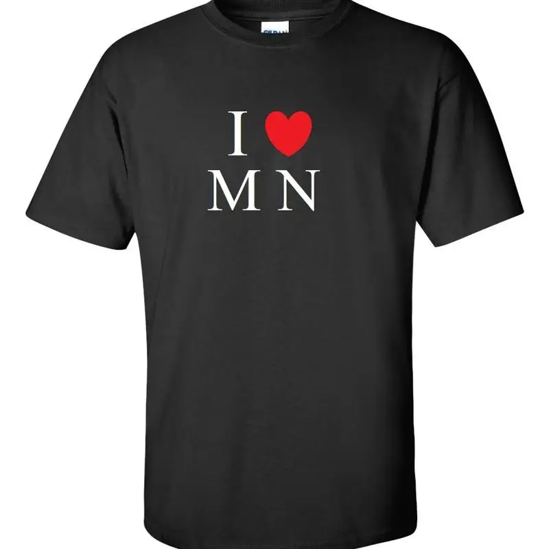 تي شيرت I Heart Love MN تي شيرت MINNESOTA Pride North Star State أسود أبيض وأحمر