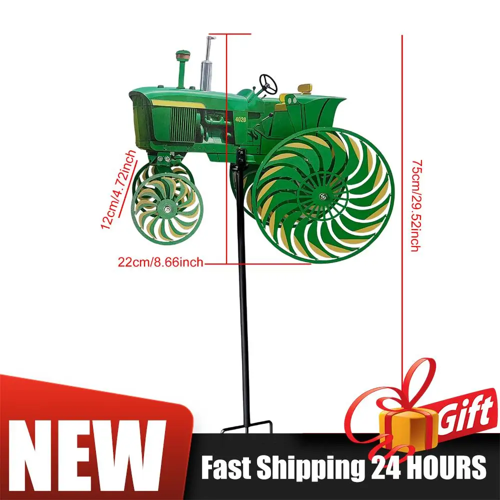 

Metal Wind Spinner with Rotating Wheels Tractor Wind Sculpture Decorative Windmill for Patio Yard Garden Gift for Friends Family