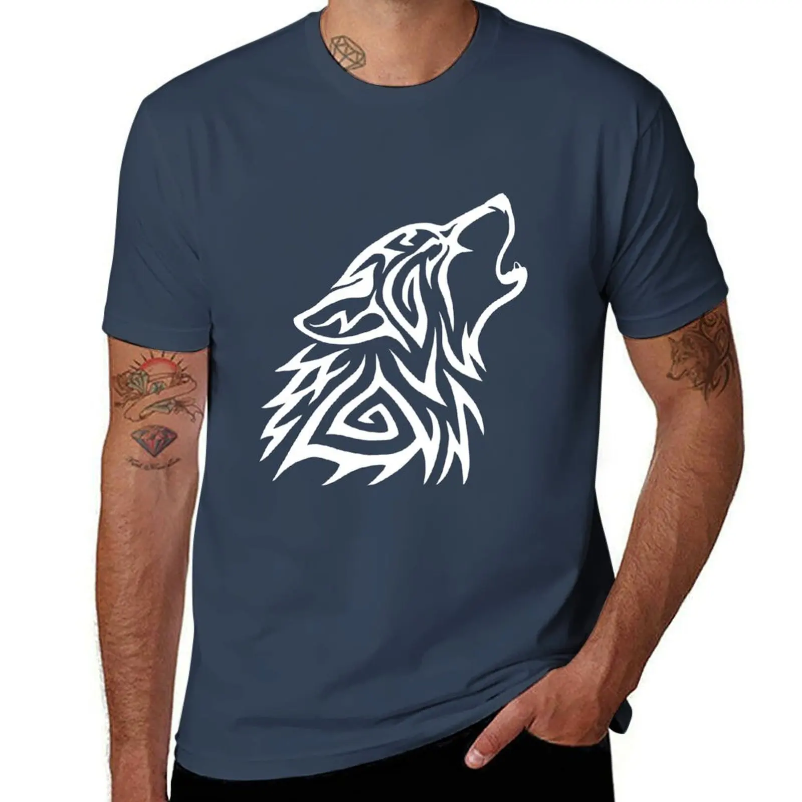 

Tribal - White Howl Wolf T-Shirt Basic Comfort Fit T-Shirt for Men