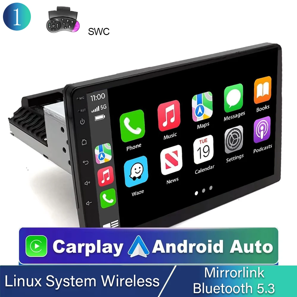 1-DIN 9 inch autoradio met CarPlay, Android Auto, multimedia, stereo-ontvanger, MP5-speler, Linux systeem - afbeelding 1
