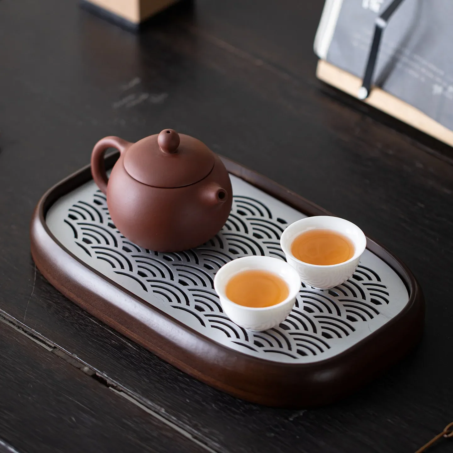 Bamboo Alloy Tea Tray Household Bamboo Drain Tray Household High-grade Water Storage Tray Home Decoration Tea Set Accessories 2
